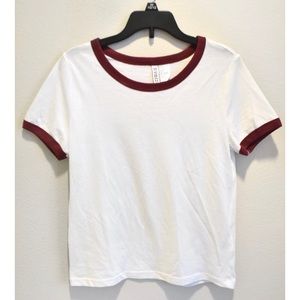 H&M White & Maroon Basic Short Sleeved Top